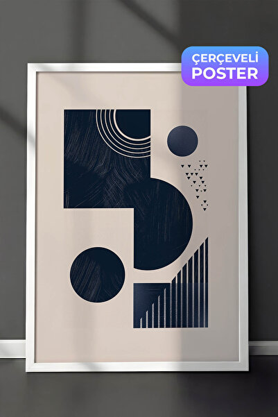 Zestia Pictură murală cu model geometric în ramă albă, scară și motiv cerc în...