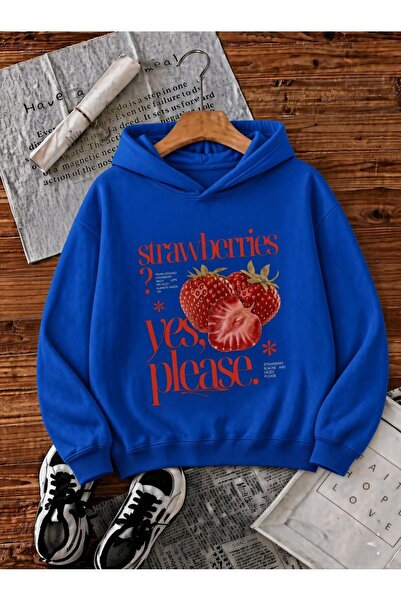Oksit Sw Strawberries Yes, Please." Pre-Printed Colorful Women's Hooded Sweat...