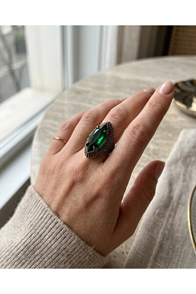Dorvina Bronze Women Ring Authentic Copper Jewelry Green Crystal Shuttle Larg...