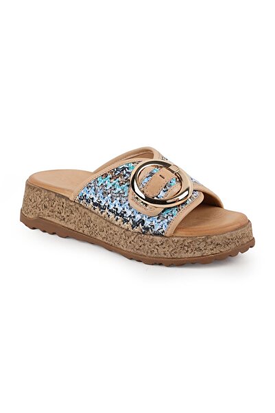 Mammamia Women's Slippers Daily Genuine Leather Knitted Bandage Round Metal B...