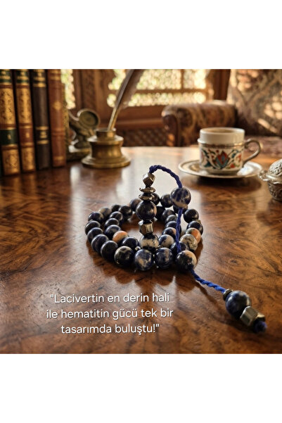 güleçdoğaltaş Güleç Natural Stone Sodalite and Hematite Stone Prayer Beads 8 mm