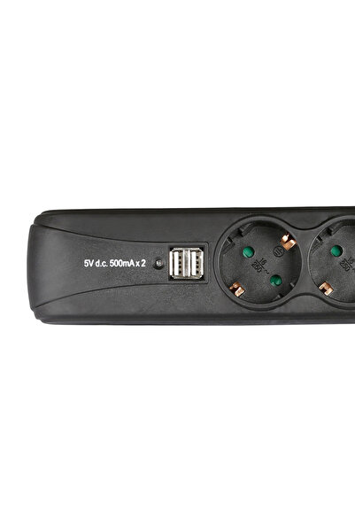 NO BRAND Adam Hall Prelungitor cu 3 prize + 2 porturi USB