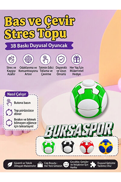 Bursaspor Yeşil Beyaz Bas Ve Çevir Stres Topu - Spinner Ball