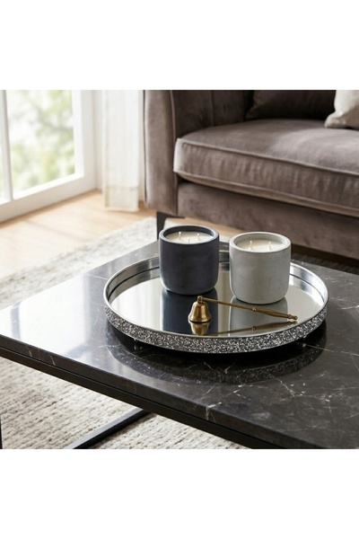 NO BRAND Tavă decorativă elegantă argintie de 31CM, suport pentru lumânări, c...