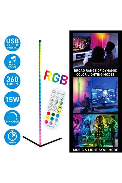 Grundig Lampă LED RGB cu senzor muzical, de colț, 140 cm, cu telecomandă, ver...