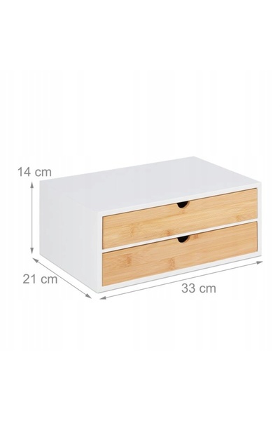 NO BRAND Organizator de birou din bambus cu 2 sertare pentru depozitare, pent...