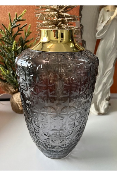 NO BRAND VAZĂ DE STICLĂ MODERNĂ ART, AURIE, 22 CM, GLAMOUR