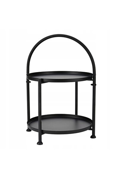 NO BRAND Măsuță auxiliară laterală din metal negru, stil loft, cu tavă pe dou...