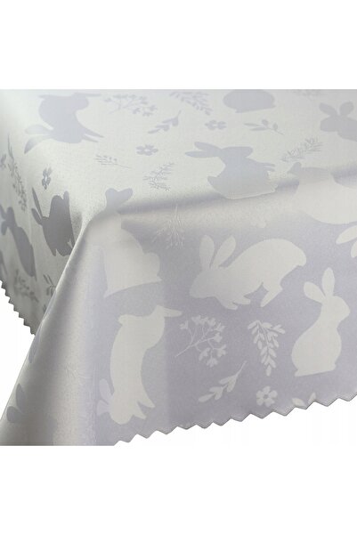 NO BRAND Față de masă de Crăciun 220 x 140 alb jacard Iepuraș de Paște