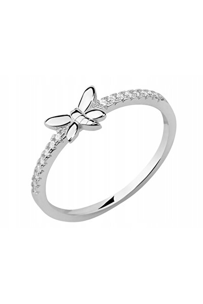 NO BRAND Inel cu libelulă din zirconiu mare, placat cu rodiu, cu bandă subțir...
