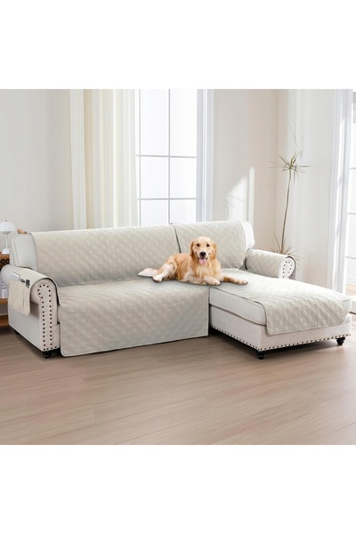 NO BRAND Husă de canapea în formă de L 247 cm 100% impermeabilă BellaHills bej