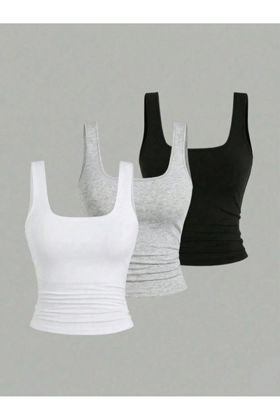 Richarlison Women's 3-Pack Black - White - Gray Slimfit Body-Fitting 100% Cot...