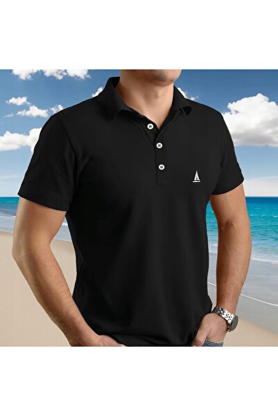 NO BRAND Tricou polo bărbați, bumbac turcesc, negru, Captain Mike L