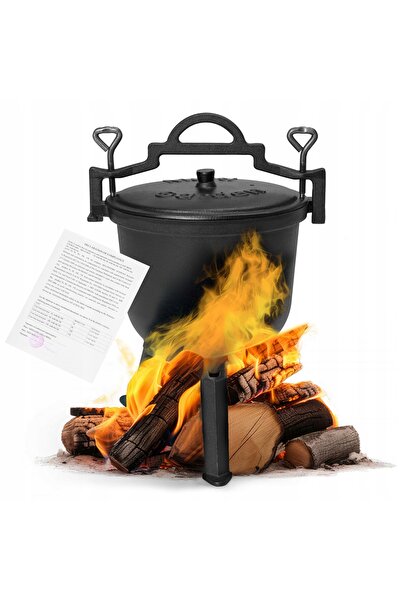 MultiGarden Cazan vertical din fontă de 8L, oală de camping și grătar pentru ...