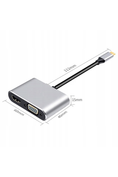 NO BRAND Adaptor Hub Distribuitor 4 în 1 USB-C HDMI 4K VGA USB 3.0 la 5Gbps P...