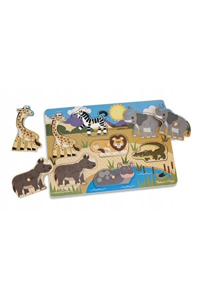 Melissa & Doug Puzzle cu mânere, animale de safari, puzzle din lemn