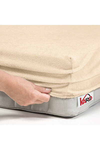 NO BRAND Cearșaf de pat din frotir cu elastic 140x200 bej deschis 008 grosime...
