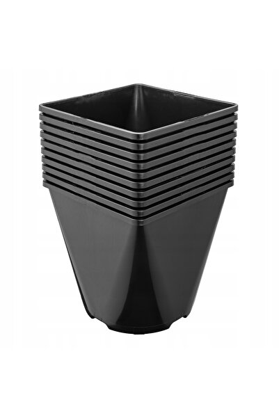 NO BRAND 10x Ghiveci din plastic pătrat 15,7x15,7 cm, 3 l, negru, Garronda