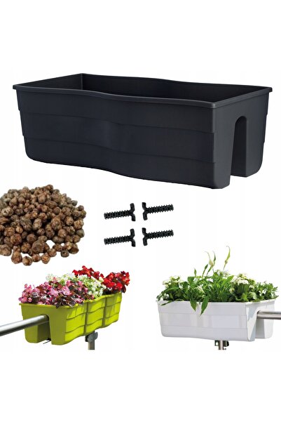 DIKEL 3x cutie pentru balustradă Wave 60, Jardinieră de balcon + keramzit 5l