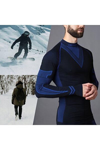 NO BRAND LADEHEID Set lenjerie termică pentru bărbați Negru / Bleumarin S