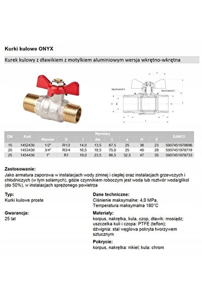 NO BRAND Robinet cu bilă pentru apă 1 " (DN25) Z/Z cu mâner MOTYL ONYX VALVEX