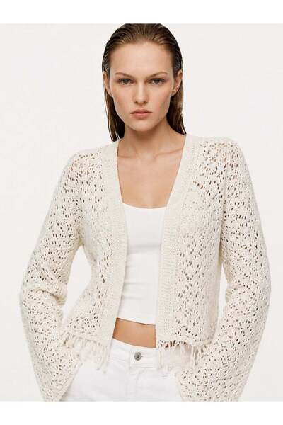 HAKKE Tasseled Lace-Like Knit knitwear cardigan