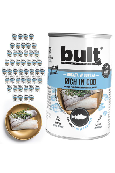 Bult Hrană umedă completă pentru câini, bogată în cod, conservă 48x400g