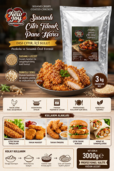 chef's new joy professional Susamlı Çıtır Tavuk Harcı 3000 gr Pankolu Pane Harcı