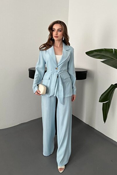 ELBEE Blue Belted Jacket and Trousers Set