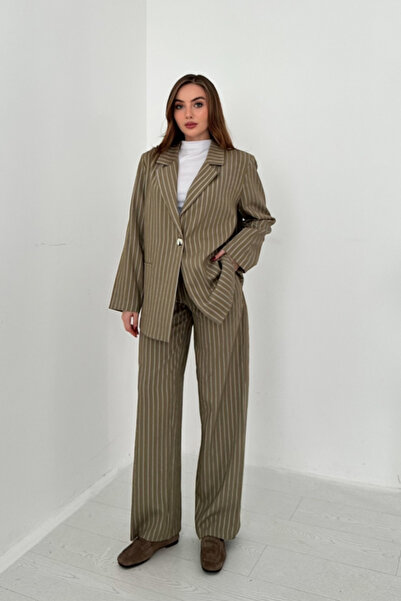 ELBEE Khaki Striped Jacket and Pants Set