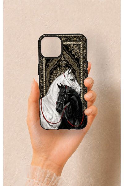 Vip Case iPhone 14 Uyumlu Asil Sevgili Atlar Desenli Silikon Kılıf