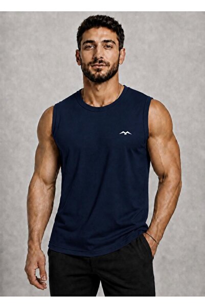 AXXEL Men's Navy Blue Crew Neck Sleeveless T-Shirt-D690