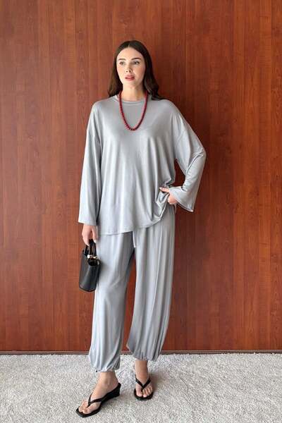 Ceylan Otantik Ice Gray Viscose Basic Bodysuit & Ice Gray Ring Viscose Shalwa...