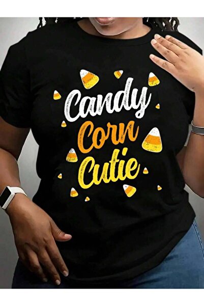 NOURAM Candy Corn Cutie For Women Cute Party Halloween Black Graphic T Shirts...