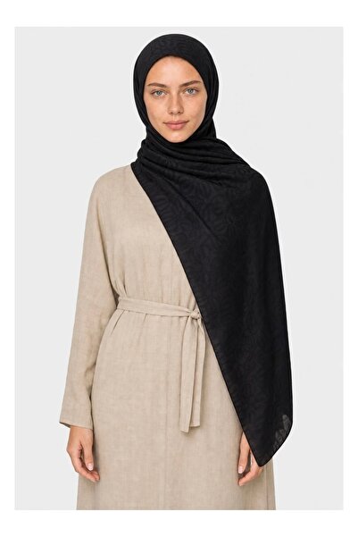 Gül Eşarp Monncorn Brand Ayrobin Cotton Jacquard Ring Pattern Shawl Black