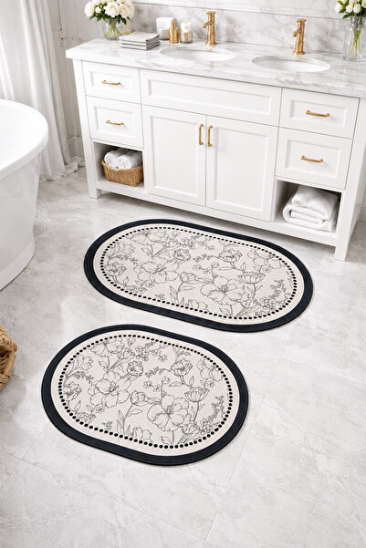 DEKOMOD Decorative Digital Printed Set of 2 Bath Mat Non-Slip Base Toilet Set