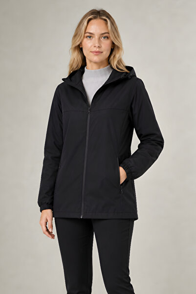 Montland Women's Black Removable Hooded Water and Wind Resistant Zippered Rai...