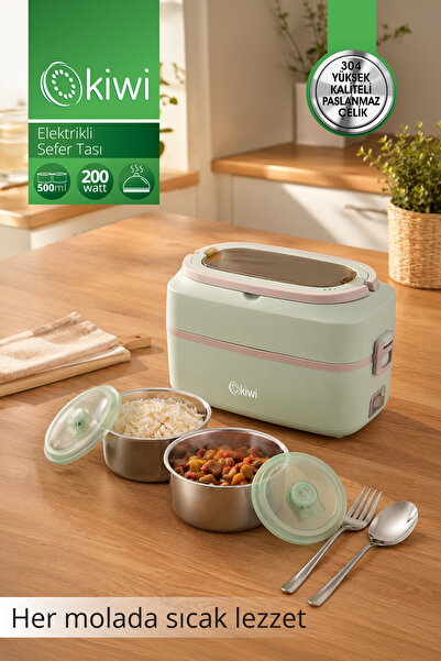 Kiwi Elektrikli Sefer Tası | 2 × 500 ml Çelik Kap | Sıcak Tutma | Susuz Çalış...
