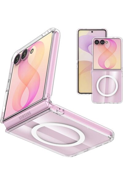 m.tk moveteck Samsung Galaxy Z Flip 8 Uyumlu Kılıf Magsafe Wireless Kablosuz Şarj Destekli Sert Şeffaf Darbe Emici Kapak