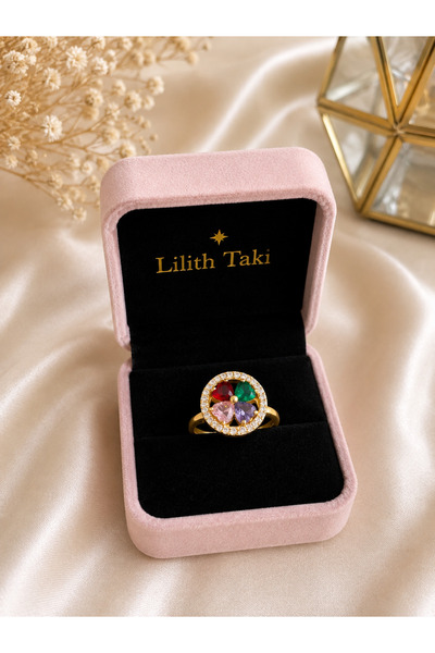 Lilith Takı Colorful Stone Rotating Stress Ring – Sparkling Round Design Gold...