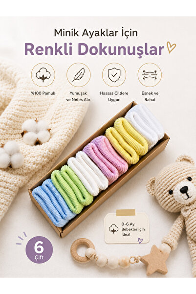 Tontiny Organic Cotton Unisex 6-Piece Premium Newborn Baby Socks (Boxed)