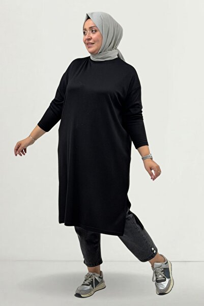Eslina 68082 Plus Size Modal Tunic with Side Slits - Black