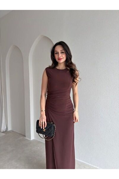 Mooi Butik PAİGE Midi Elbise 8868 - Acı Kahve