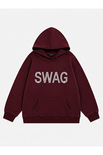 Mad&Calf Women's Swag Stone Printed Hooded Oversize Sweatshirt