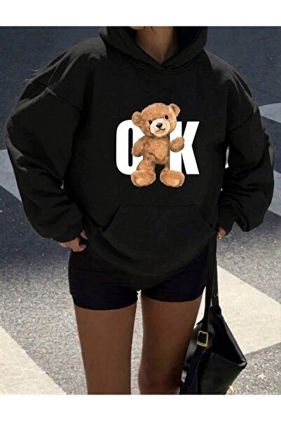 LELVANİ Unisex Colorful Arrow Bear Printed Hooded Sweatshirt