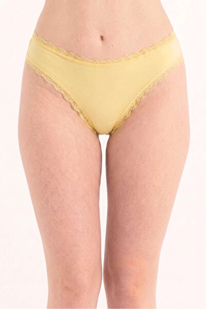 OBJE Women's Lemon Yellow Lace Frame Regular Waist Panties