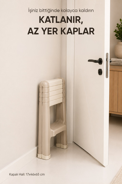 Vienev Katlanabilir 2 Basamaklı Tabure Mutfak Banyo İçin Plastik Merdiven Ev Tipi Kompakt Pratik Tasarım