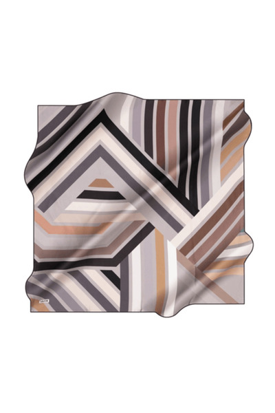 Aker Tivil Silk Scarf Black Geometric Pattern