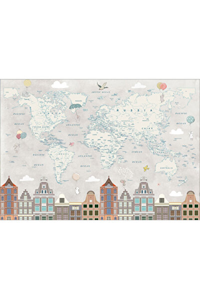 VIODESIGN Fototapet Copii, autoadeziv, Harta cu Case , multicolor,200x300 cm ...