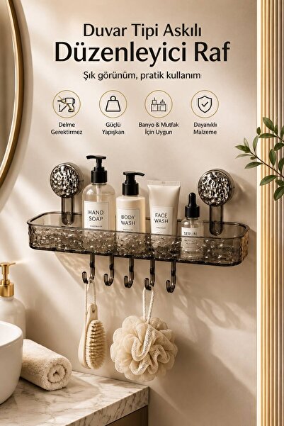 MİORA HOME Yapışkanlı Duşakabin Şampuanlık Raf Askılı Banyo Mutfak Düzenleyic...